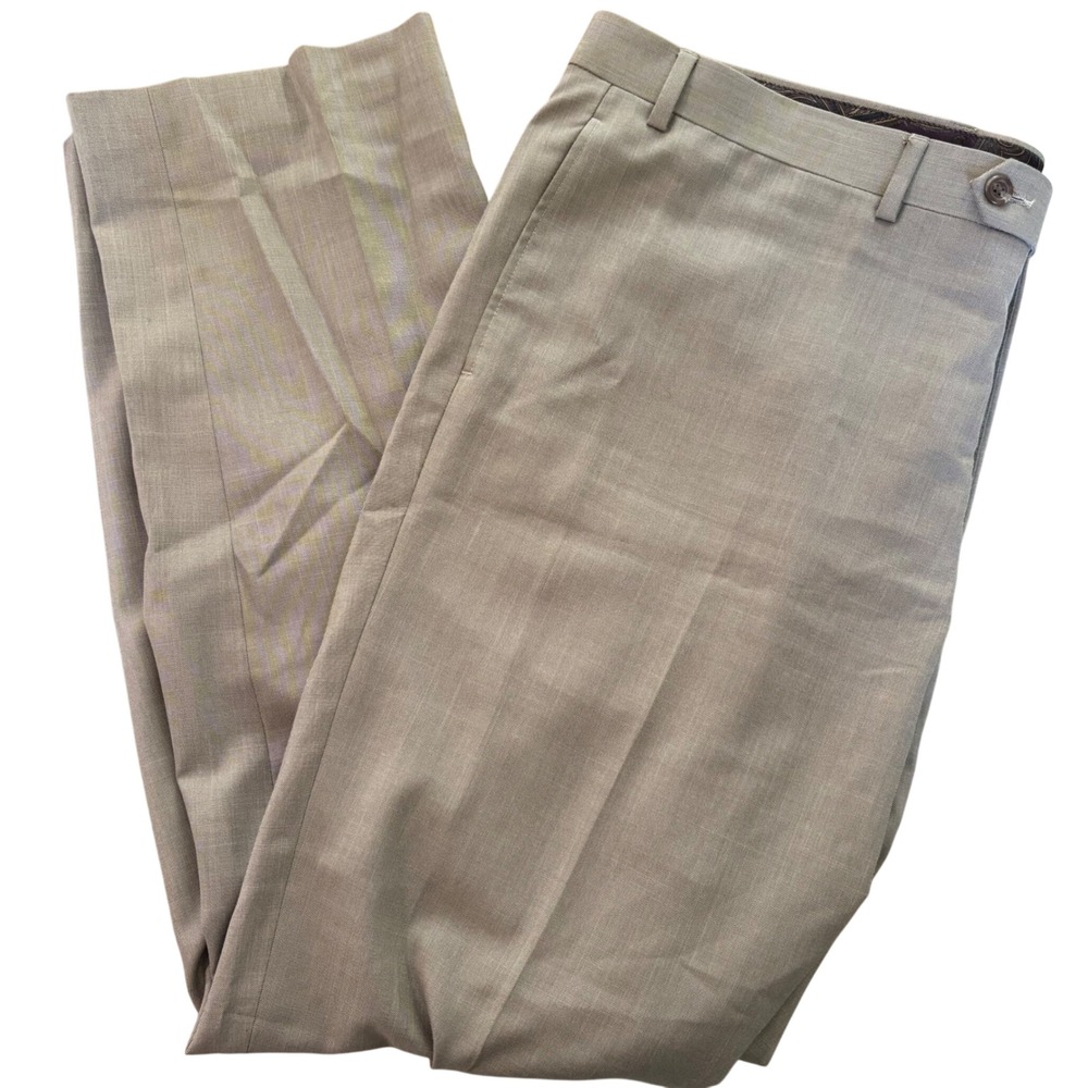 Lauren Ralph Lauren Mens Dress Pants 42x32 Tan Khaki Flat Front Poly Rayon Blend